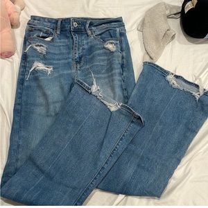 American Eagle Outfitters Blue Distressed Wide Leg Jeans